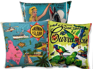 Queensland vintage teatowel cushion covers
