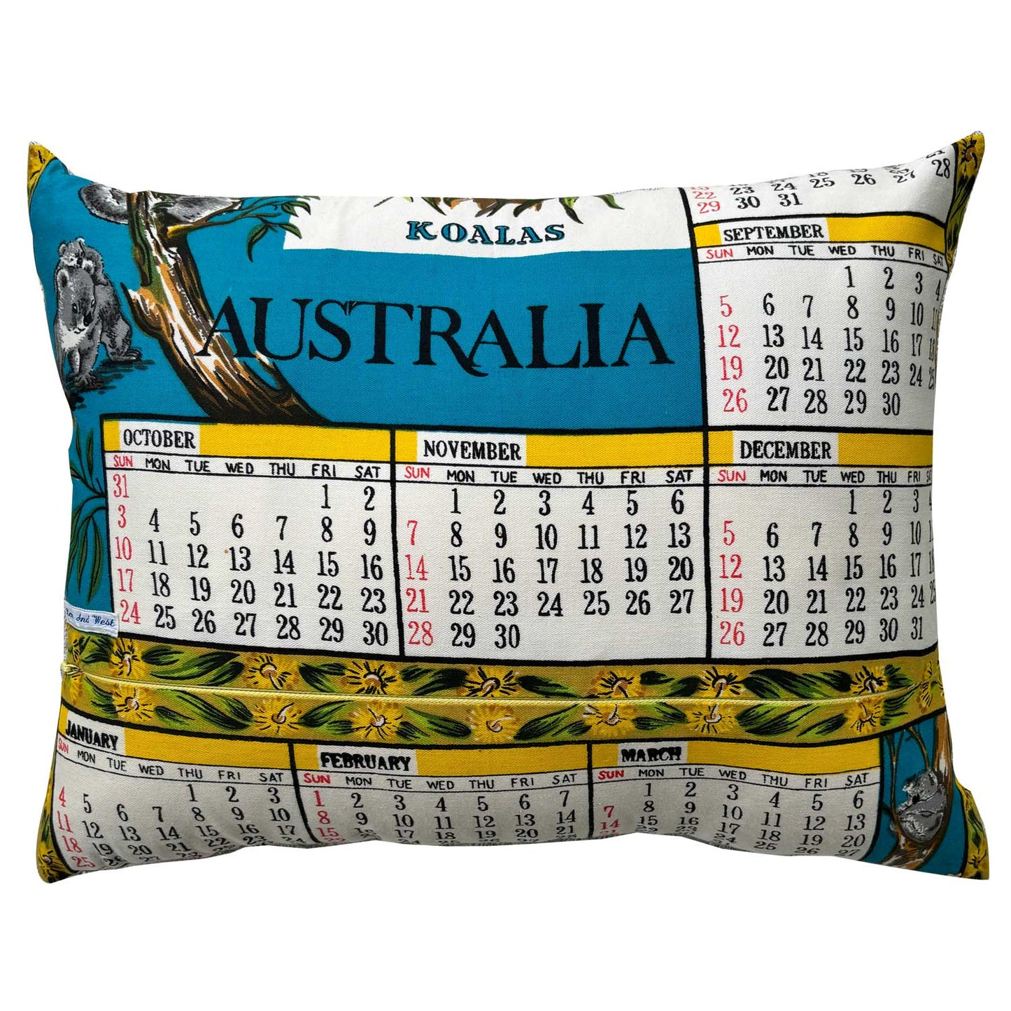 1976 Australian Fauna calendar teatowel cushion covers