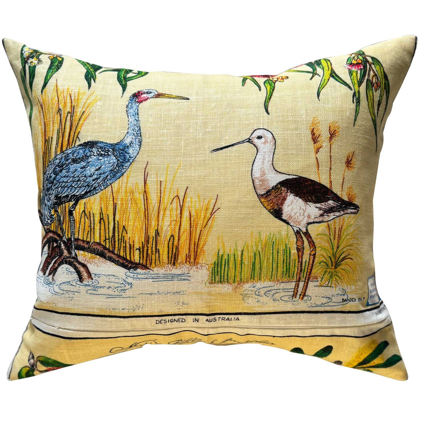 Birds of Australia vintage teatowel cushion cover