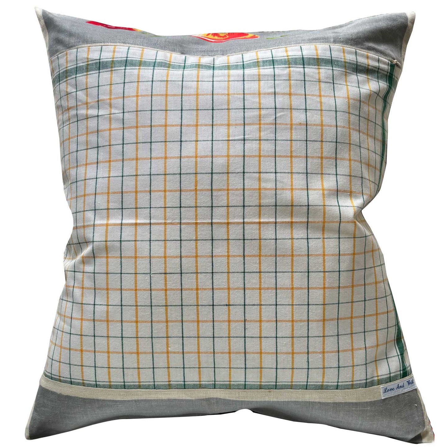Rose vintage teatowel cushion cover on white background