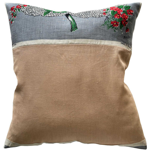 Floral teatowel cushion cover reverse, on white background