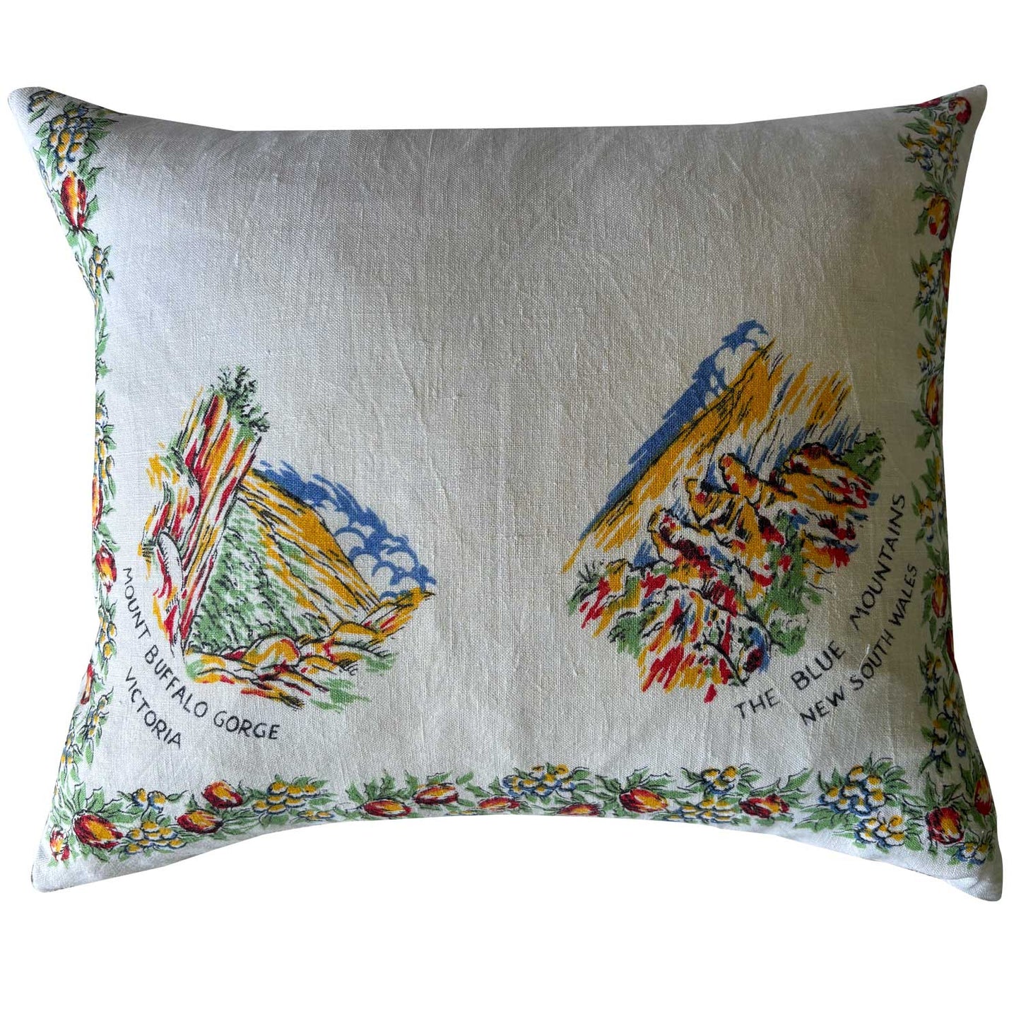 Australian capital cities vintage linen teatowel cushion cover on white background