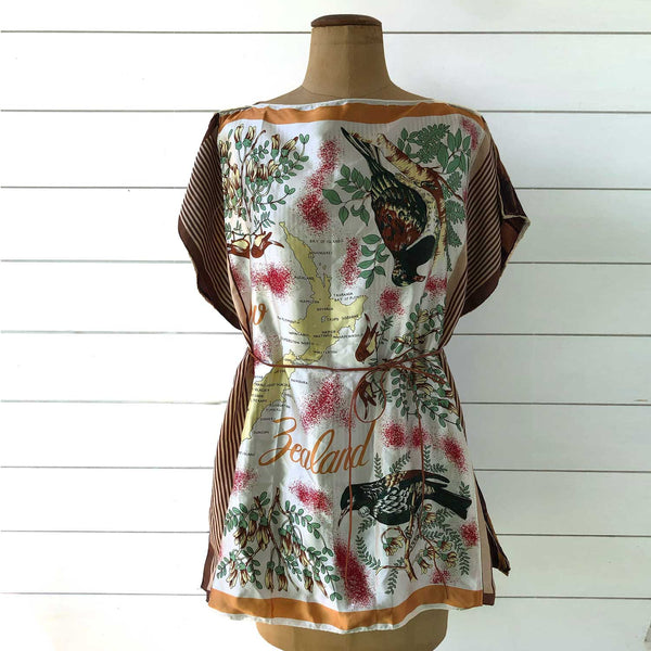 New Zealand birds and Abstract geometric design Vintage scarves top