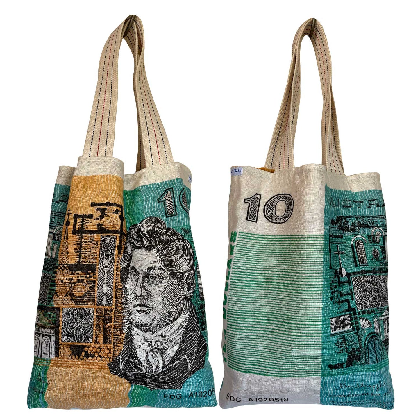 ten dollar teatowel tote on white background