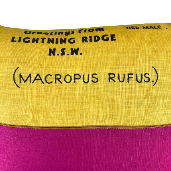 Kangaroos on vintage linen souvenir of Lightning Ridge teatowel cushion cover
