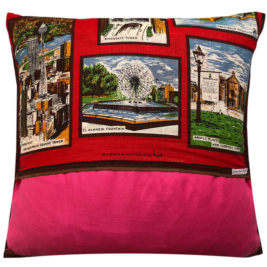 Sydney landmarks vintage linen teatowel cushion cover in red