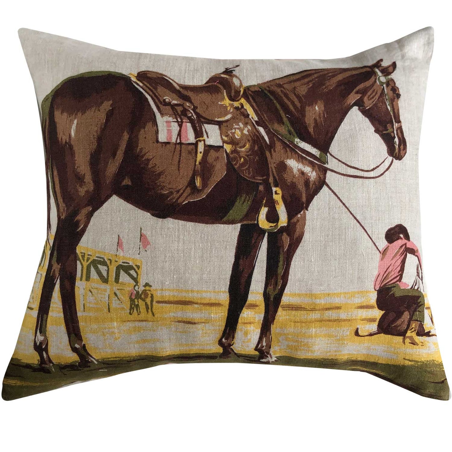 Horse show vintage linen teatowel cushion cover