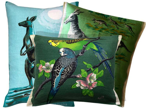 Australian wildlife vintage linen teatowel cushion covers