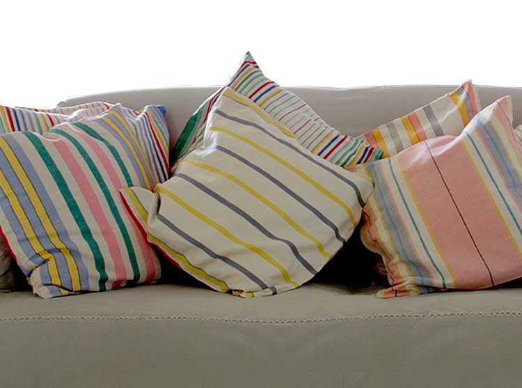 Striped vintage linen teatowel cushion covers