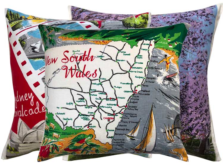 Vintage teatowel cushion covers new south wales souvenirs