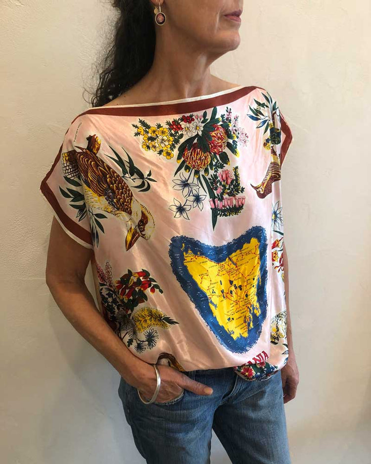 Vintage scarf top reversible acetate scarfs repurposed into a beautiful tee