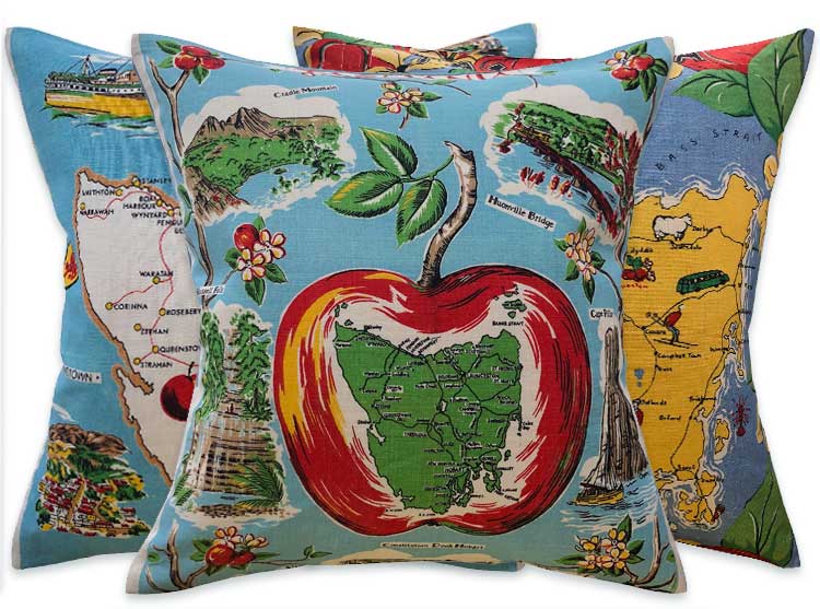Tasmanian souvenir linen teatowel cushion covers