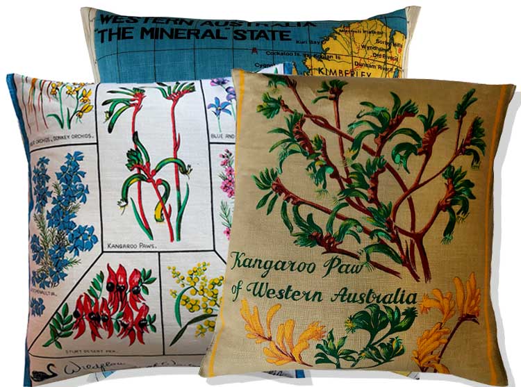 Western Australia souvenir tea towel linen cushion covers