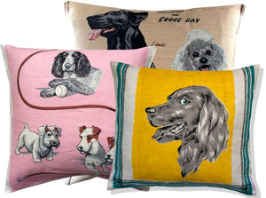 Pets and pups on vintage linen teatowel cushions