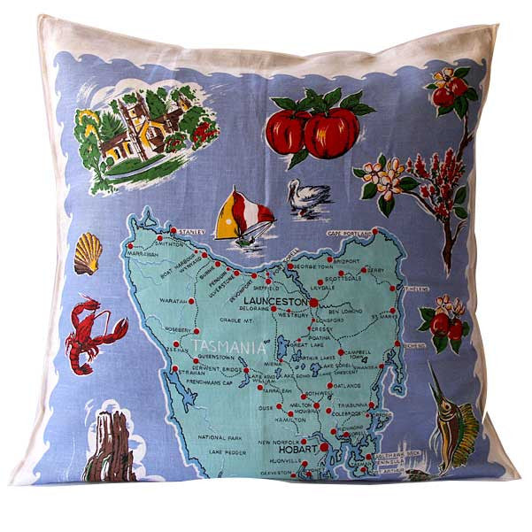 Tasmania vintage linen souvenir teatowel cushion covers