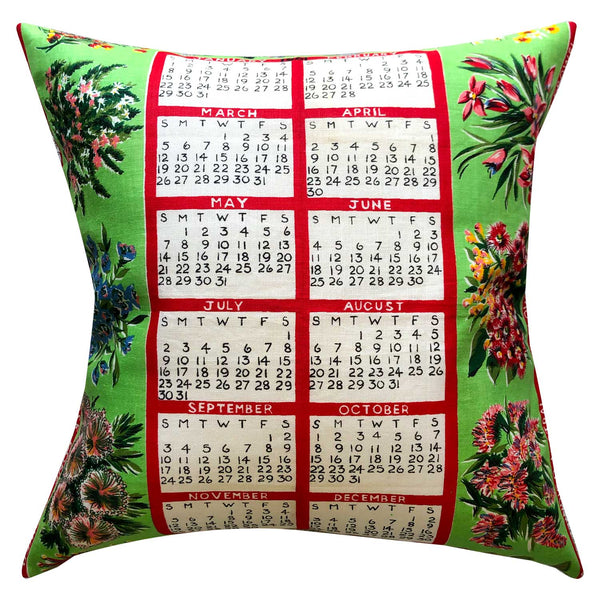 1961 vintage linen calendar teatowel cushion cover on white background for Love And West