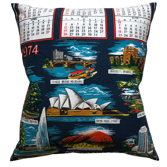 1974 vintage teatowel calendar cushion