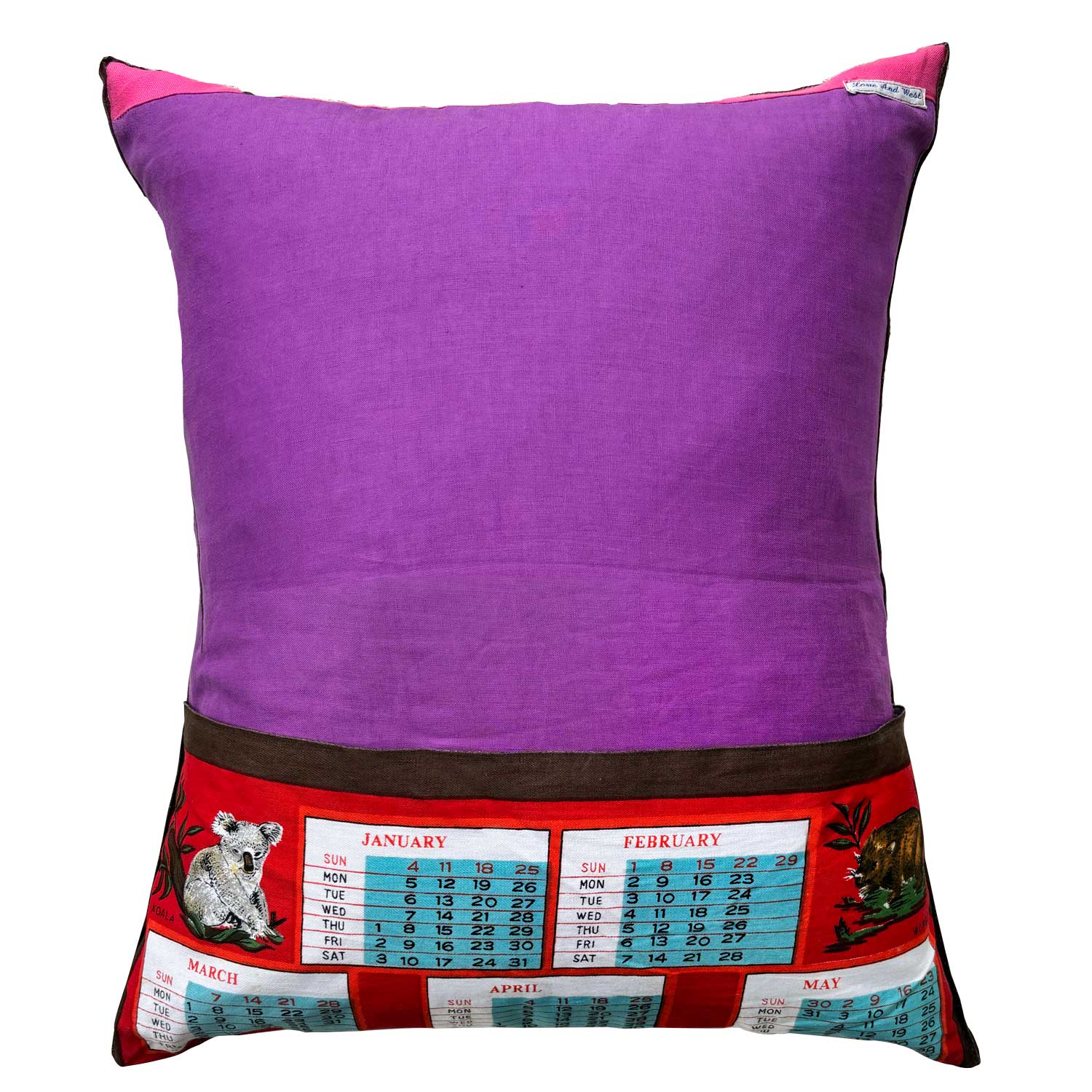 Love And West 1976 Australian fauna teatowel cushion cover, reverse