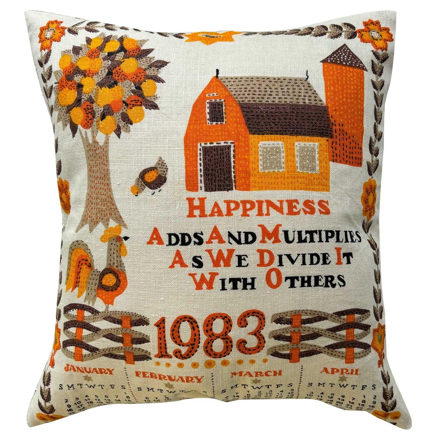 1983 calendar teatowel cushion cover
