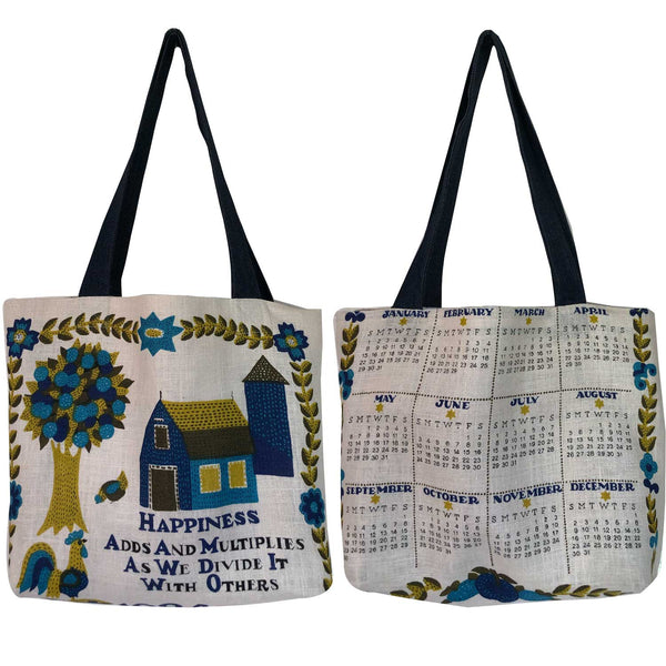 1984 vintage linen teatowel tote bag repurposed into a tote bag