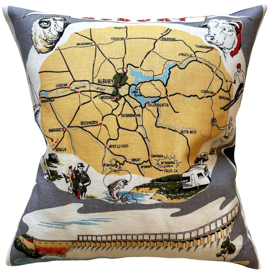 Albury vintage linen teatowel cushion cover on white background