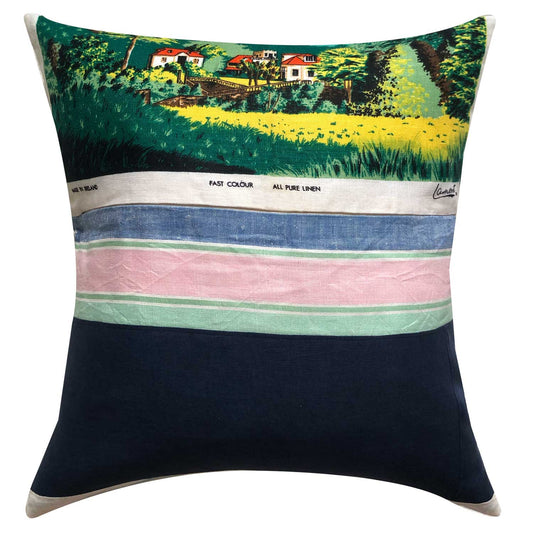 Atherton Tablelands vintage linen teatowel cushion cover on white background