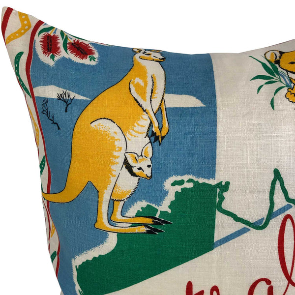 Australia vintage linen teatowel pillow cover on white background