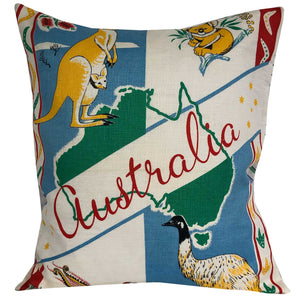 Australia vintage linen teatowel pillow cover on white background