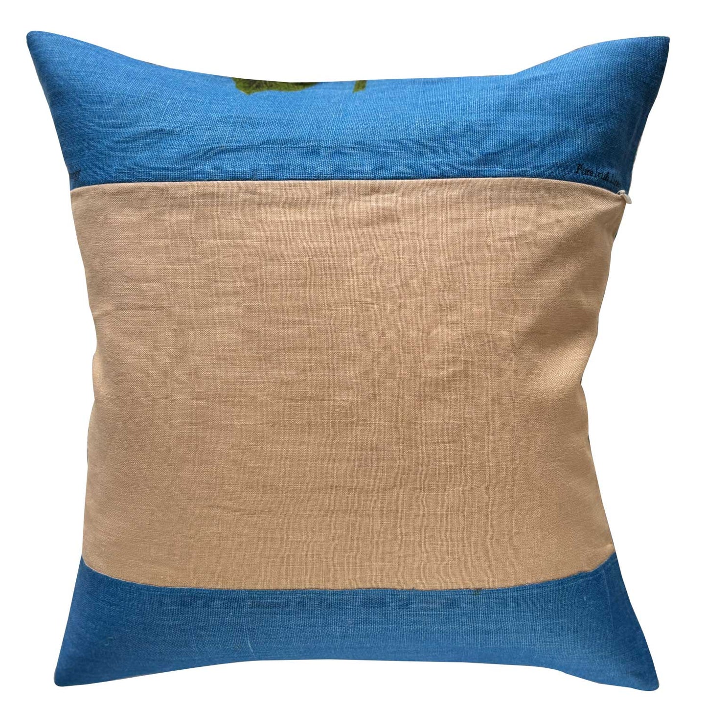 Hydrangea blooms on royal blue vintage teatowel cushion cover