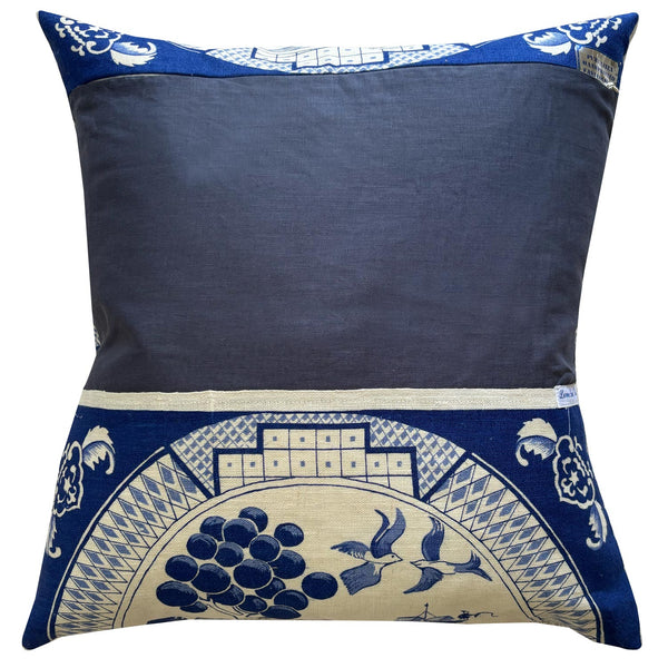 Willow pattern vintage teatowel cushion cover reverse on white background