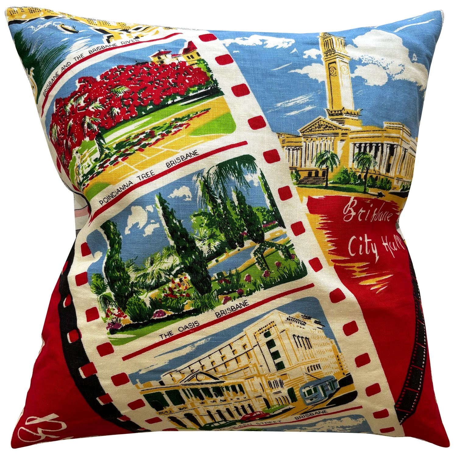 Brisbane scenes vintage teatowel cushion cover