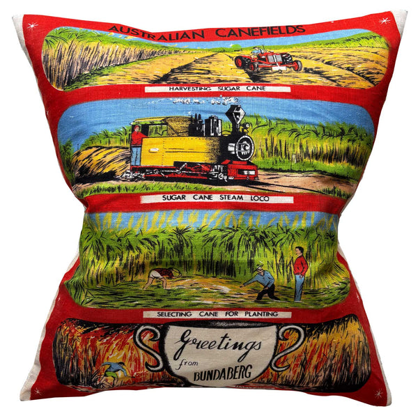 Greetings from Cane country vintage linen teatowel cushion cover