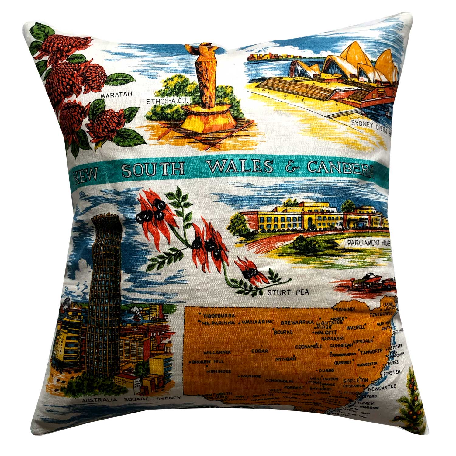 New South Wales and ACT souvenir teatowel cushion cover