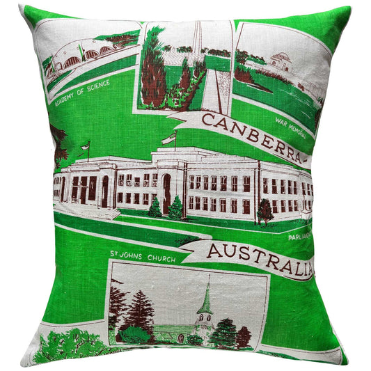 Canberra souvenir teatowel cushion cover on white background