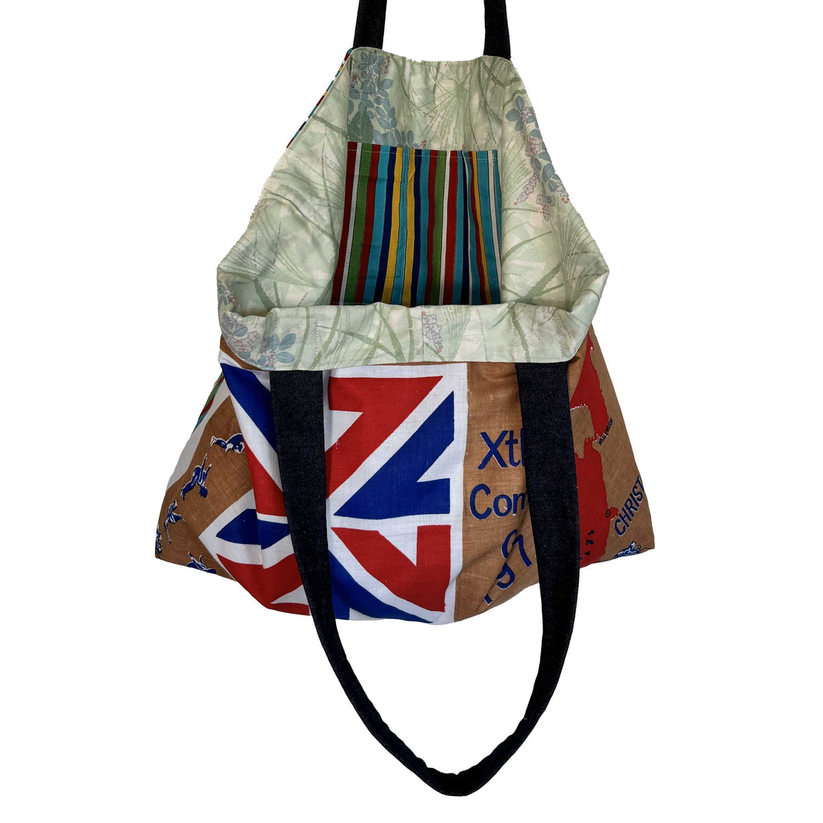 New Zealand Commonwealth Games 1974 teatowel tote interior lining and pocket on white background