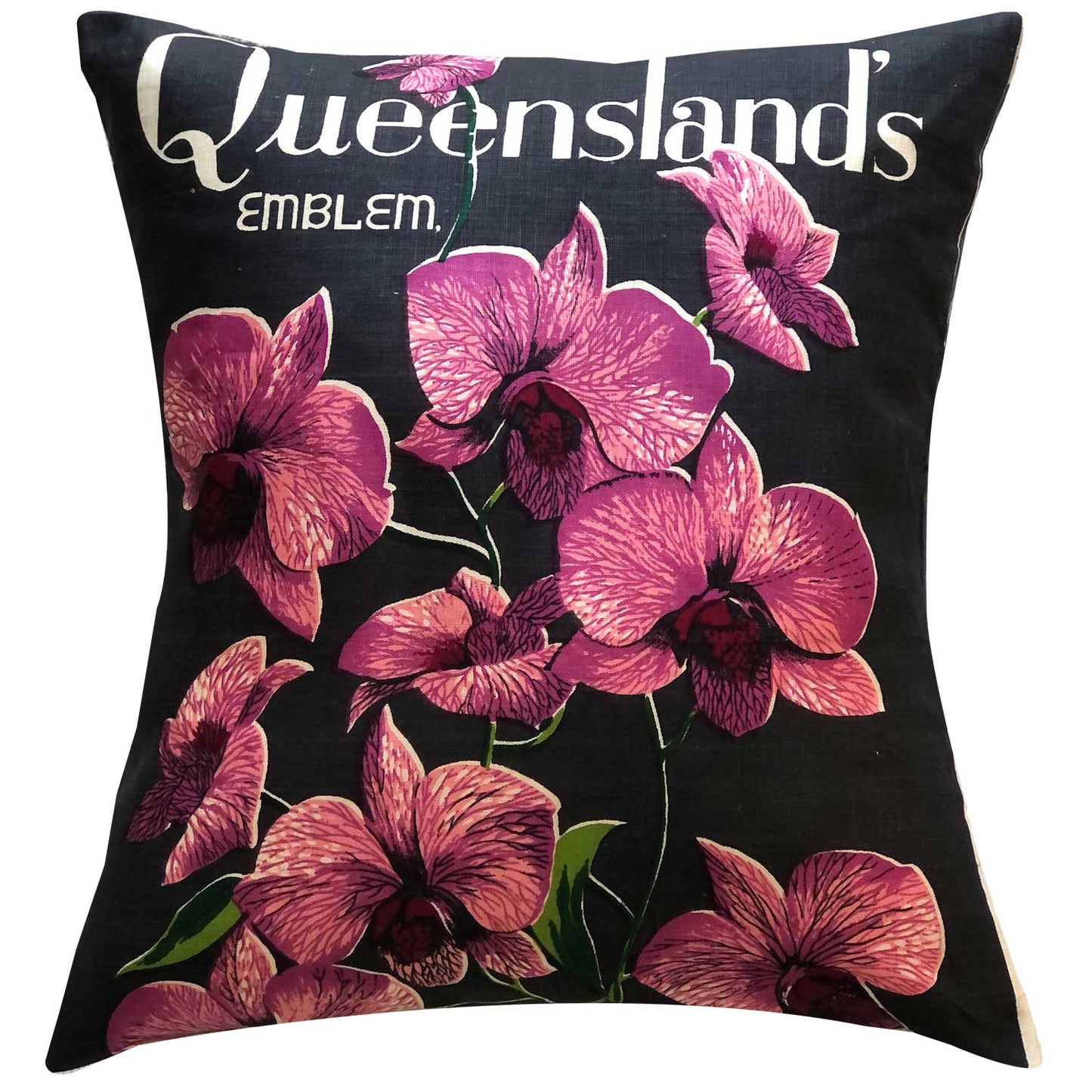 Cooktown orchid vintage teatowel cushion cover on white background
