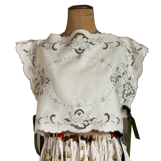 Cut work top | Vintage linen popover blouse