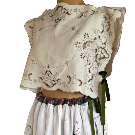Cut work top | Vintage linen popover blouse