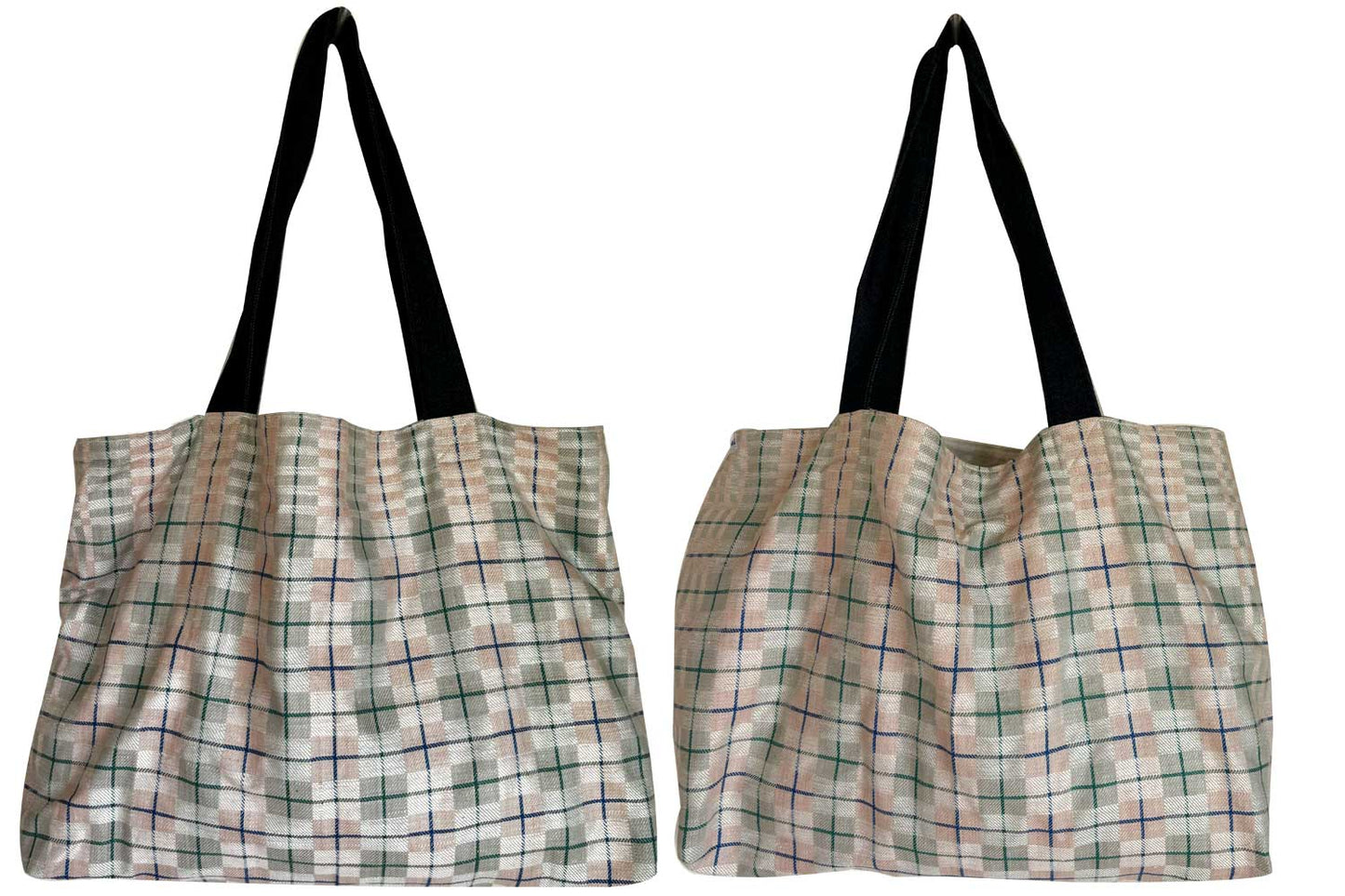 Damask check teatowel tote bag on white background