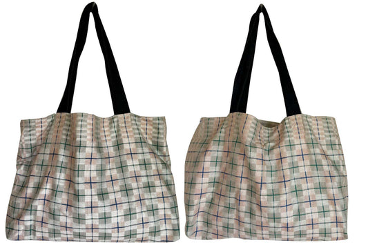 Damask check teatowel tote bag on white background