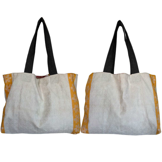 Daisy Damask Linen teatowel tote on white background
