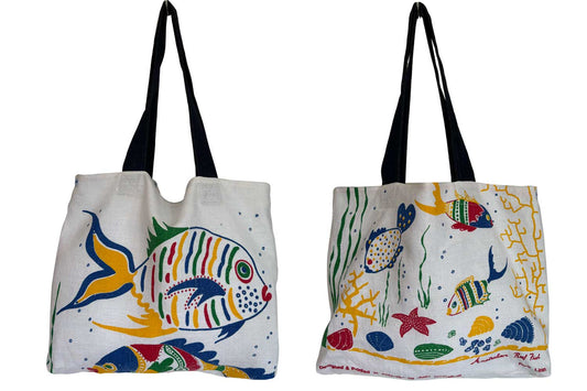 Fish vintage linen teatowel tote