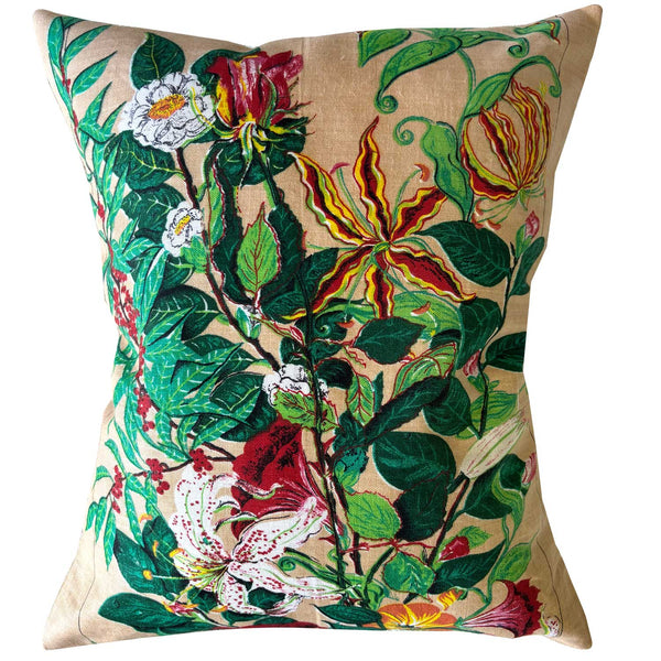 Flowers of Bermuda vintage teatowel cushion cover on white background