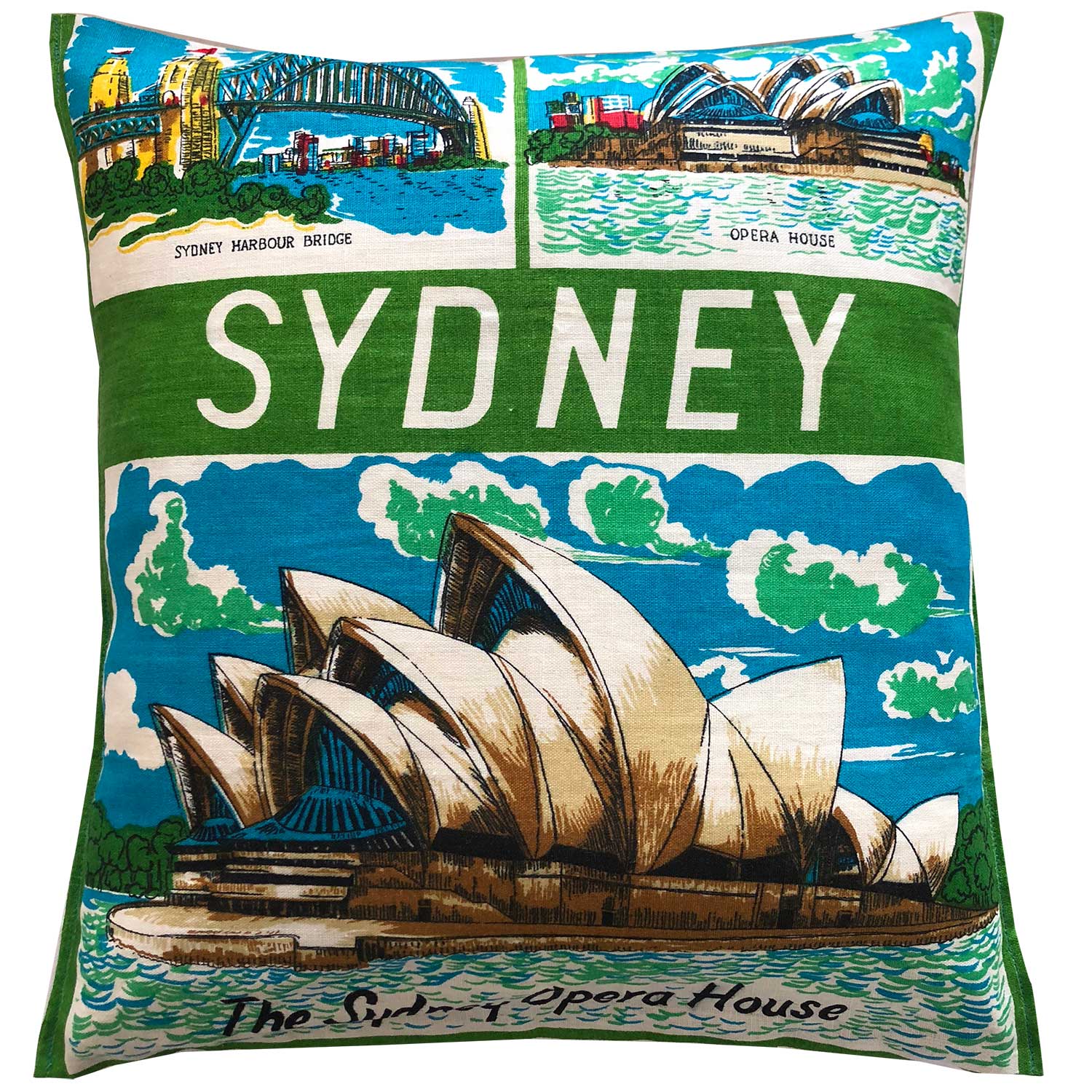 Sydney souvenir teatowel cushion cover on white background