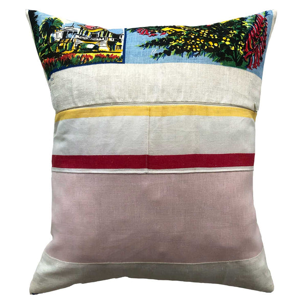 Geelong souvenir linen teatowel cushion cover photographed on white background 