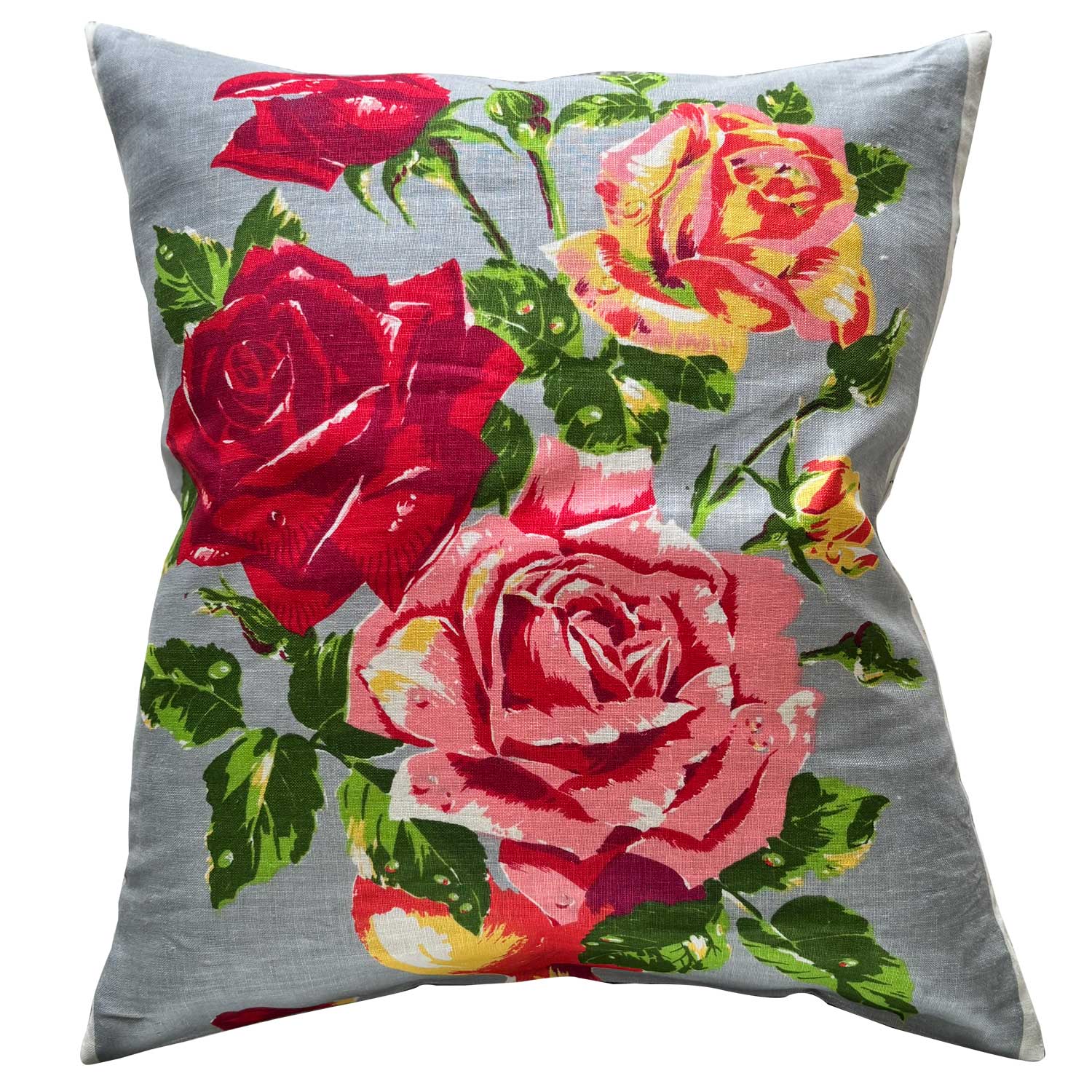 Rose vintage teatowel cushion cover on white background