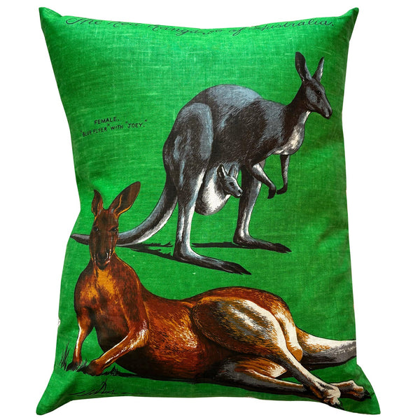 Kangaroos on citrus vintage linen teatowel pillow cover