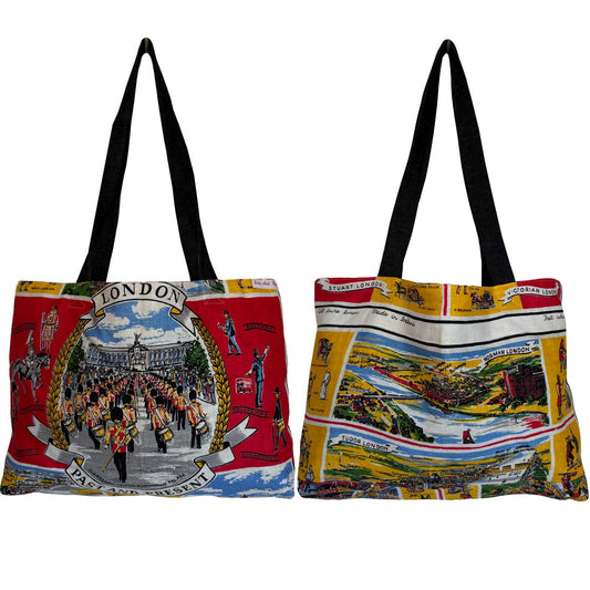 London old and new teatowel tote on white background