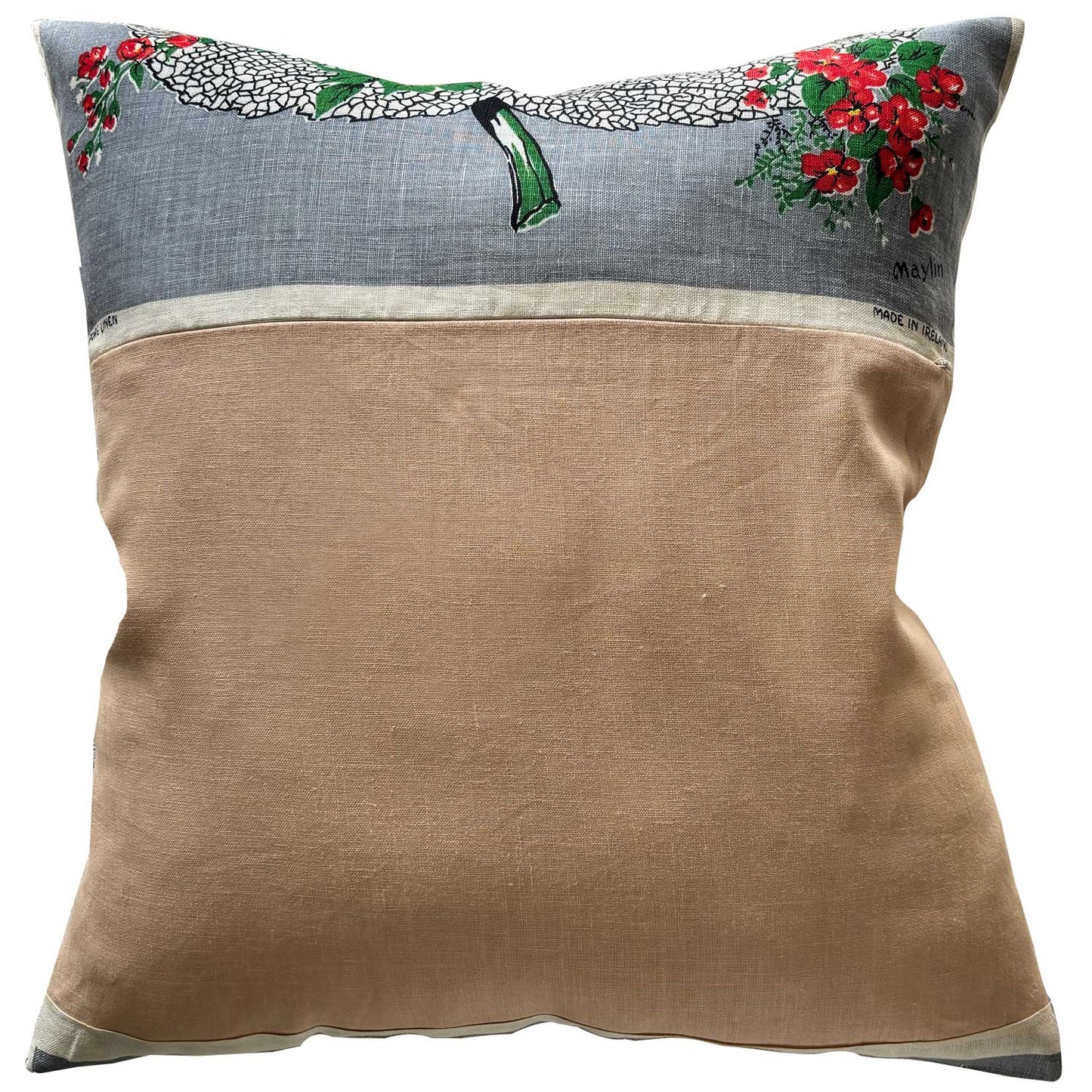Floral teatowel cushion cover  reverse, on white background