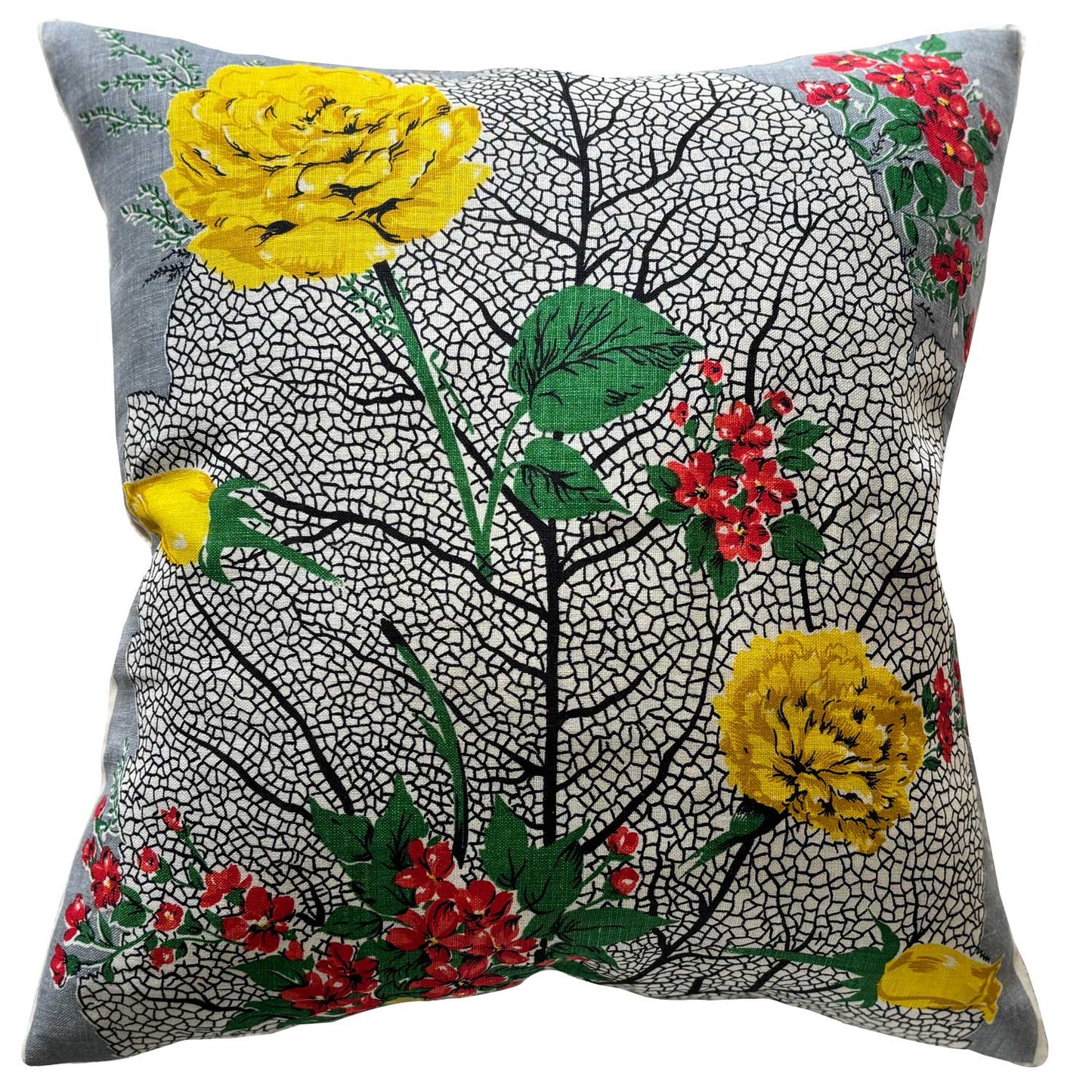 Floral teatowel cushion cover on white background